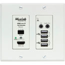 MUXLAB 500777 VIDEO EXTENDER Wallplate, receiver, HDMI/USB, UHD-4K, 2-gang US, Decora, white