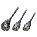 LINDY 30420 MAINS POWER SPLITTER CABLE 2x IEC C13 to 1x SCHUKO, 2.1m, black