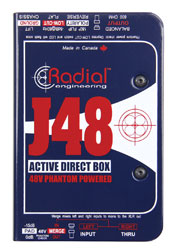 RADIAL J48 DI BOX Active, mono, 6.35mm jack input, 6.35mm jack thru, input merge function