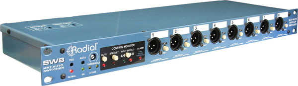 RADIAL SW8 AUTO SWITCHER 8-channel, 6.35mm jack/D-sub inputs, 3-pin XLR/D-sub outputs, rackmount