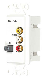 MUXLAB 500049-WP AUDIO/VIDEO BALUN Wallplate, 1x composite video, IR pass-thru, 1-gang US, white