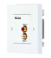 MUXLAB 500028-WP-UK STEREO HI-FI WALL BALUN Dual female RCA, RJ45, 1-gang UK wallplate