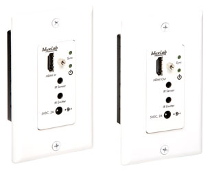 MUXLAB 500451-WP VIDEO EXTENDER KIT Wallplate, HDMI, UHD-4K, 1-gang US, Decora, white