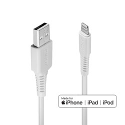 LINDY 31325 LIGHTNING CABLE Type A USB male - Lightning male, white, 0.5m