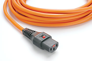 IEC-LOCK AC MAINS POWER CORDSET IEC-Lock C13 female - IEC C14 male, 3.5 metres, orange