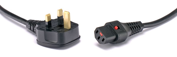 IEC-LOCK AC MAINS POWER CORDSET IEC-Lock C13 female - UK 13A, 2 metres, black