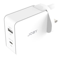 JOBY WALL CHARGER USB-C/USB-A outputs, UK/EU/US adapters, 42W, white