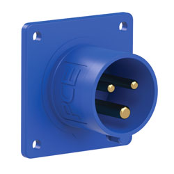 PCE 613-6 SPLASHPROOF 16A PANEL MOUNTING APPLIANCE INLET, Straight, IP44, blue/grey