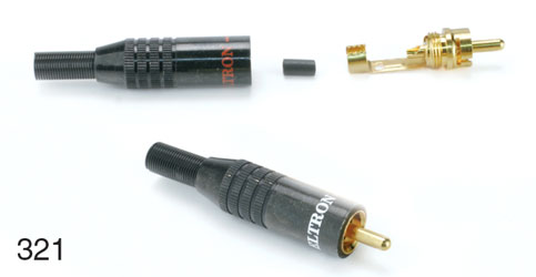 DELTRON 321 RCA (PHONO) PLUG Blk shell, gold cont, red marker