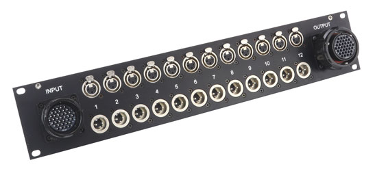 CANFORD SPLITTER PANEL 2U, 12 Way, 2x 12 XLR, TL37F & TL37M (0.15 - 0.6 sq.mm contacts), black