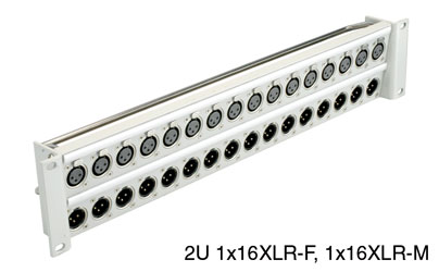 CANFORD XLR TERMINATION PANEL 2U Angled 1x16 Neutrik XLRF (top), 1x16 Neutrik XLRM (bottom), grey