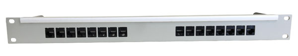 CANFORD CAT6 RJ45 PRO PATCH PANEL 1U 1x16 FEEDTHROUGH, unscreened, grey