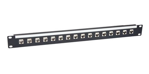 CANFORD CAT6A RJ45 PATCH PANEL, Economy, 1U, 1x16, Feedthrough, Screened, black