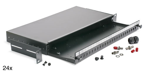 ST PANEL, 16 way 1U (without couplers) sliding tray and fibre management, black