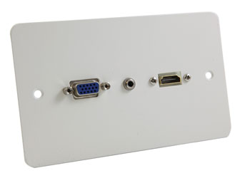 CANFORD CONNECTOR PLATE UK 2-Gang - AV Connections, HDMI, VGA and 3.5mm jack, white (ex demo)