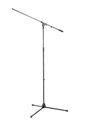 K&M 21021 TALL BOOM STAND Folding legs, 1120-2010mm, one-piece 1065mm boom, die-cast base, black