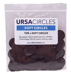 URSA STRAPS SOFT CIRCLES MICROPHONE COVER Soft fabric, brown (pack of 100 Circles)