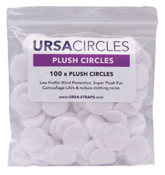 URSA STRAPS PLUSH CIRCLES MICROPHONE COVER Short fur, white (pack of 100 Circles)