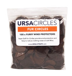 URSA STRAPS FUR CIRCLES MICROPHONE COVER Long fur, brown (pack of 100 Circles)