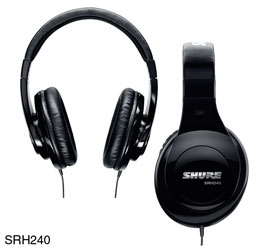 SHURE SRH240A HEADPHONES Closed, 3.5mm jack, 6.35mm adapter, two sided straight cable