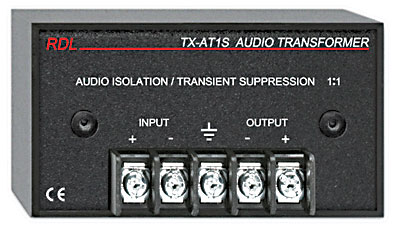 RDL TX-AT1S AUDIO ISOLATION TRANSFORMER 600 ohms, 1:1, transient and HF suppression, terminal I/O