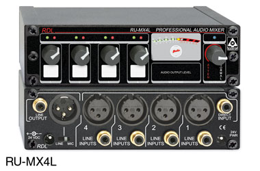 RDL RU-MX4LT MIXER Mono, 4x line inputs, XLR/RCA (phono) I/O, output transformer