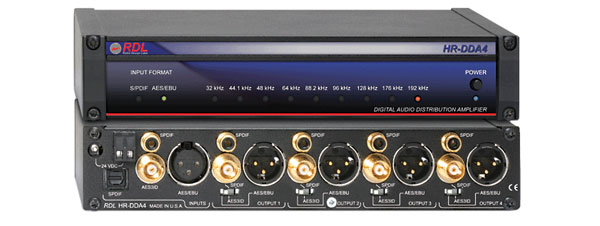 RDL HR-DDA4 DISTRIBUTION AMPLIFIER Audio, AES/EBU, S/PDIF, digital, 1x4, 110/75 ohms, optical