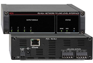 RDL RU-NL4 DANTE INTERFACE Output, 4x line out, terminal blocks