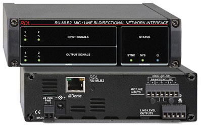 RDL RU-MLB2 DANTE INTERFACE Bi-directional, 2x Mic/line in and out, terminal blocks