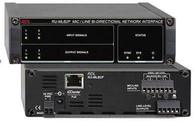 RDL RU-MLB2P DANTE INTERFACE Bi-directional, 2x Mic/line in and out, terminal blocks, POE