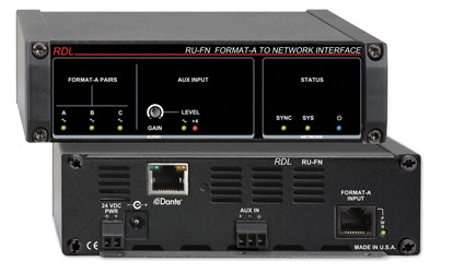 RDL RU-FN DANTE INTERFACE Input, 1x Format-A RJ45 in, aux term block in