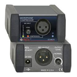 RDL EZ-MCP1 MICROPHONE COMPRESSOR Single channel, balanced XLR I/O, 24V phantom, AC adapter