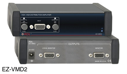 RDL EZ-VMD2 DISTRIBUTION AMPLIFIER Video, VGA/XGA, 1x2, TTL / video, ID bit switch, AC adapter