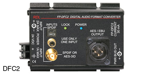 RDL FP-DFC2 CONVERTER Digital audio, SPDIF/AES-3ID to AES/EBU, Toslink/RCA (phono)/BNC in, XLR out