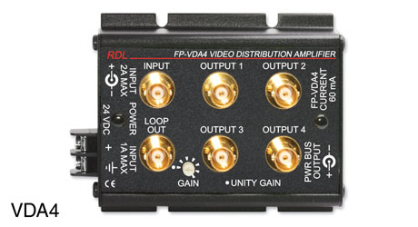 RDL FP-VDA4 DISTRIBUTION AMPLIFIER Video, 1x4, NTSC/PAL, input loop out, BNC I/O