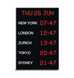 WHARTON 4700N/5.05.R.S.UK TIME ZONE CLOCK Vertical, 50mm red characters, surface mount, mains powere