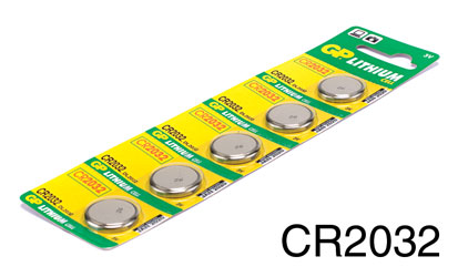 GP CR2032 BATTERY 20d x 3.2mm, lithium cell, 3V (pack of 5)