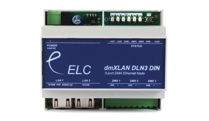 ELC LIGHTING DMXLAN NODE3 DIN DMX NODE 3x DMX ports, 2x Ethernet ports, DIN-rail, isolated