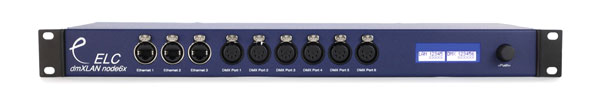 ELC LIGHTING DMXLAN NODE6X POE DMX NODE 6x DMX ports, 3x Ethernet ports, 5-pin XLR, PoE