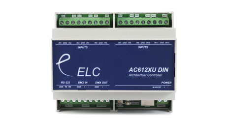 ELC LIGHTING AC612DIN DMX CONTROLLER 12x 512 DMX channel memory, DIN-rail connections, USB