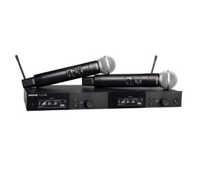 SHURE SLXD24DUK/SM58 RADIOMIC SYSTEM Dual receiver, 2x SM58 h/held transmitters, 606-650MHz (K59)