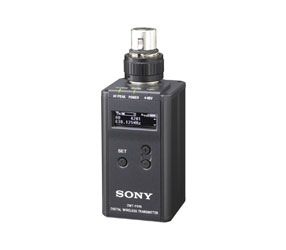 SONY DWT-P01N RADIOMIC TRANSMITTER Plug-on, 3-pin XLR, 48V phantom power, 566.025 to 630MHz