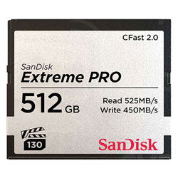 SANDISK SDCFSP-512G-G46D EXTREME PRO 512GB CFAST 2.0 MEMORY CARD, 525MB/s read, 450MB/s write