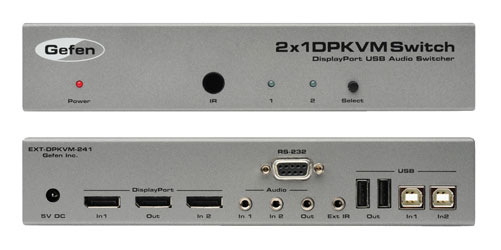 GEFEN EXT-DPKVM-241 KVM SWITCHER 2x1, Displayport, USB2.0, audio, IR, wired, RS232 rem control