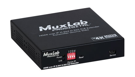 MUXLAB 500763-TX VIDEO EXTENDER Transmitter, HDMI over IP, H.264/265, PoE, 4K/30, 100m reach