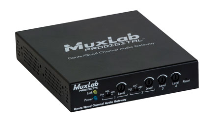 MUXLAB 500765 AUDIO CONVERTER Analogue to Dante, 4-channel, mic/line Phoenix inputs