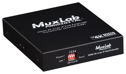 MUXLAB 500759-TX-HLO VIDEO EXTENDER Transmitter, HDMI over IP, PoE, UHD-4K, loop out