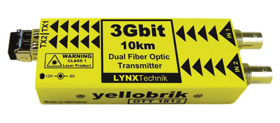 LYNX YELLOBRIK OTT 1812 FIBRE TRANSMITTER DUAL 3G/HD/SD-SDI, 2x SM LC, 1310nm TX, 10km