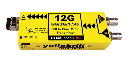 LYNX YELLOBRIK OTX 1410-ST FIBRE TRANSMITTER 12G-4K UHD/6G/3G/1.5G-SDI, 1x SM ST 1310nm, 10km