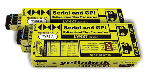 LYNX YELLOBRIK OBD 1510 D FIBRE TRANSCEIVER RS232/422/485/2xGPI, Bi-Dir, 1x SM LC, 10km, pair